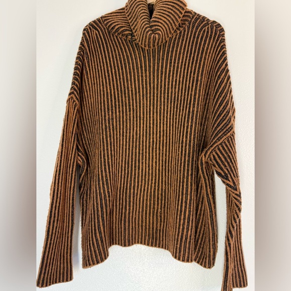 Zara chunky cropped oversized Cozy Brown Black Striped Turtleneck Sweater Size M - Picture 5 of 13